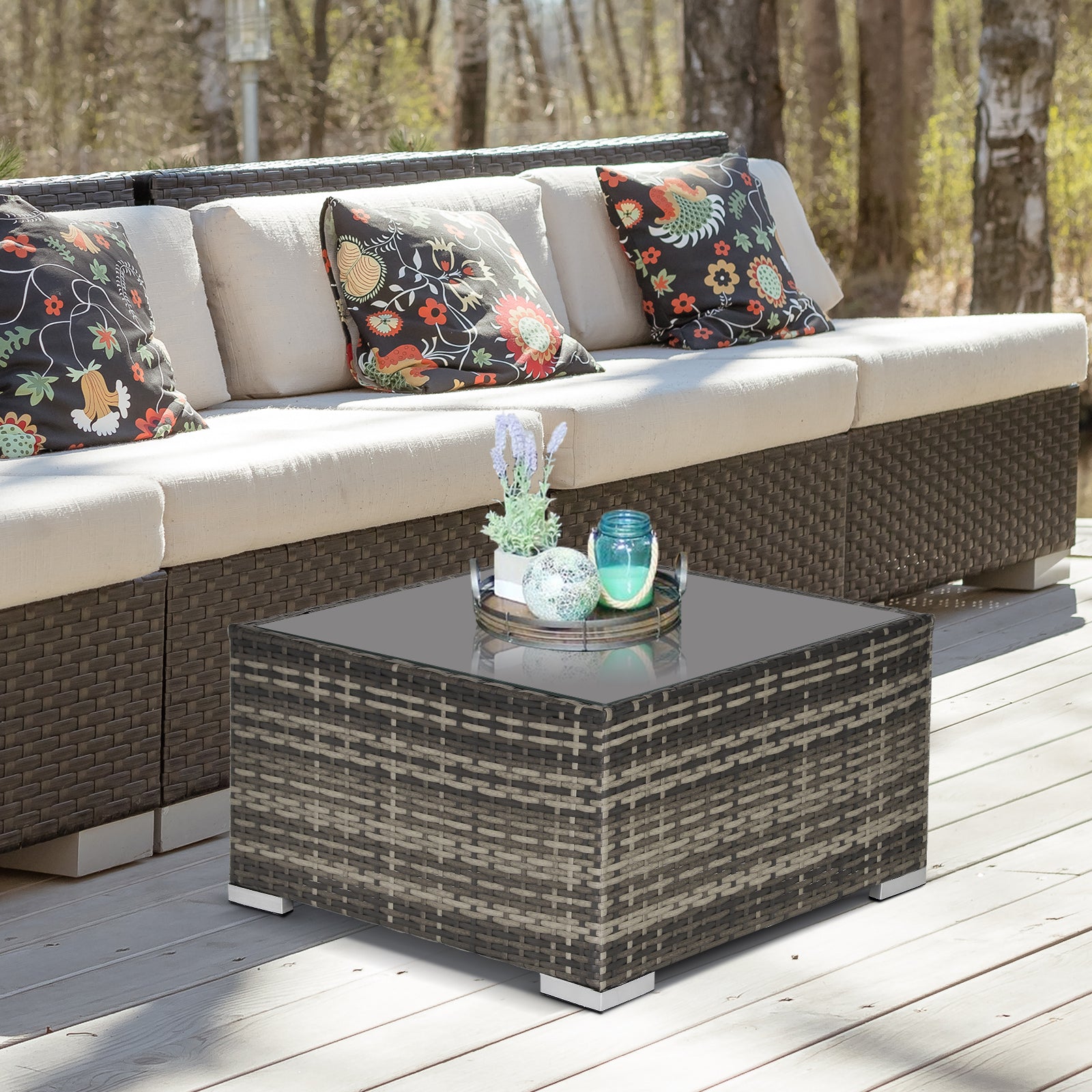 Garden Furniture Rattan Single Middle Sofa W/ Cushions | Dark Gray