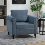 Vintage Armchair Fabric Accent Chair With Wood Legs | One Size | Dark Blue