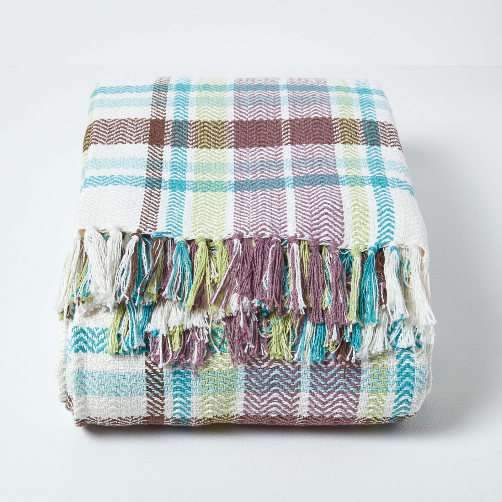 Tartan 100% Cotton Falun Throw With Tassels | 225cm x 255cm | Green