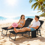 Folding Sun Loungers With 5-level Back, Cup Holder | Black