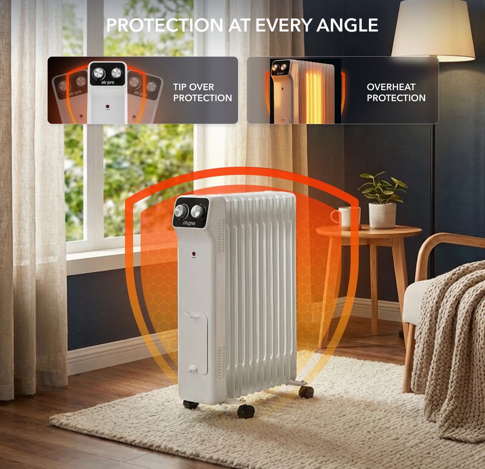 Oil-filled Electric Radiator 2500w, Adjustable Thermostat, 3 Settings | White