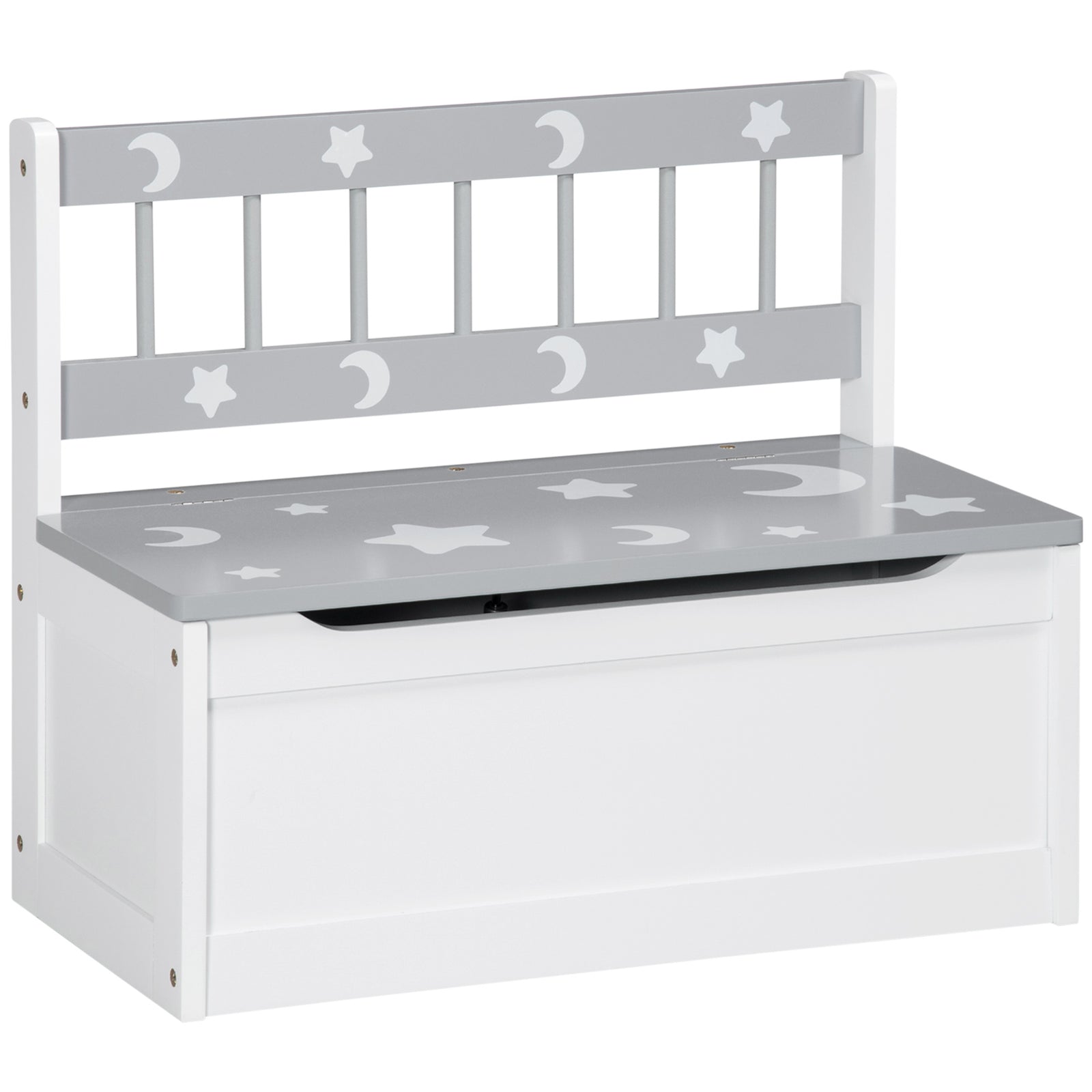 2 In 1 Wooden Kids Storage Bench, Toy Box W/ Safety Rod - Grey