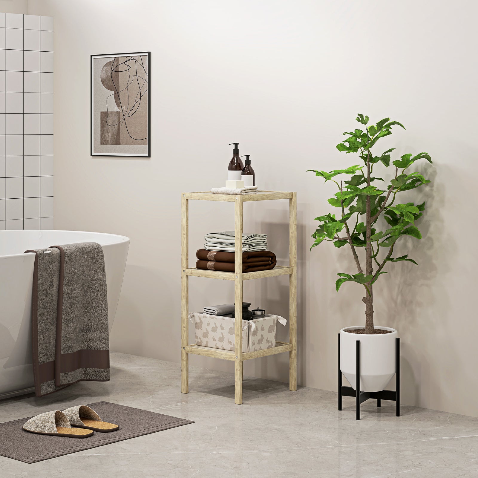 3/4-tier Bathroom Storage Shelving Unit Freestanding Bamboo | Small | Natural