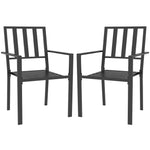 Stackable Outdoor Garden Chairs With Metal Slatted Design | Set of 2 | Black