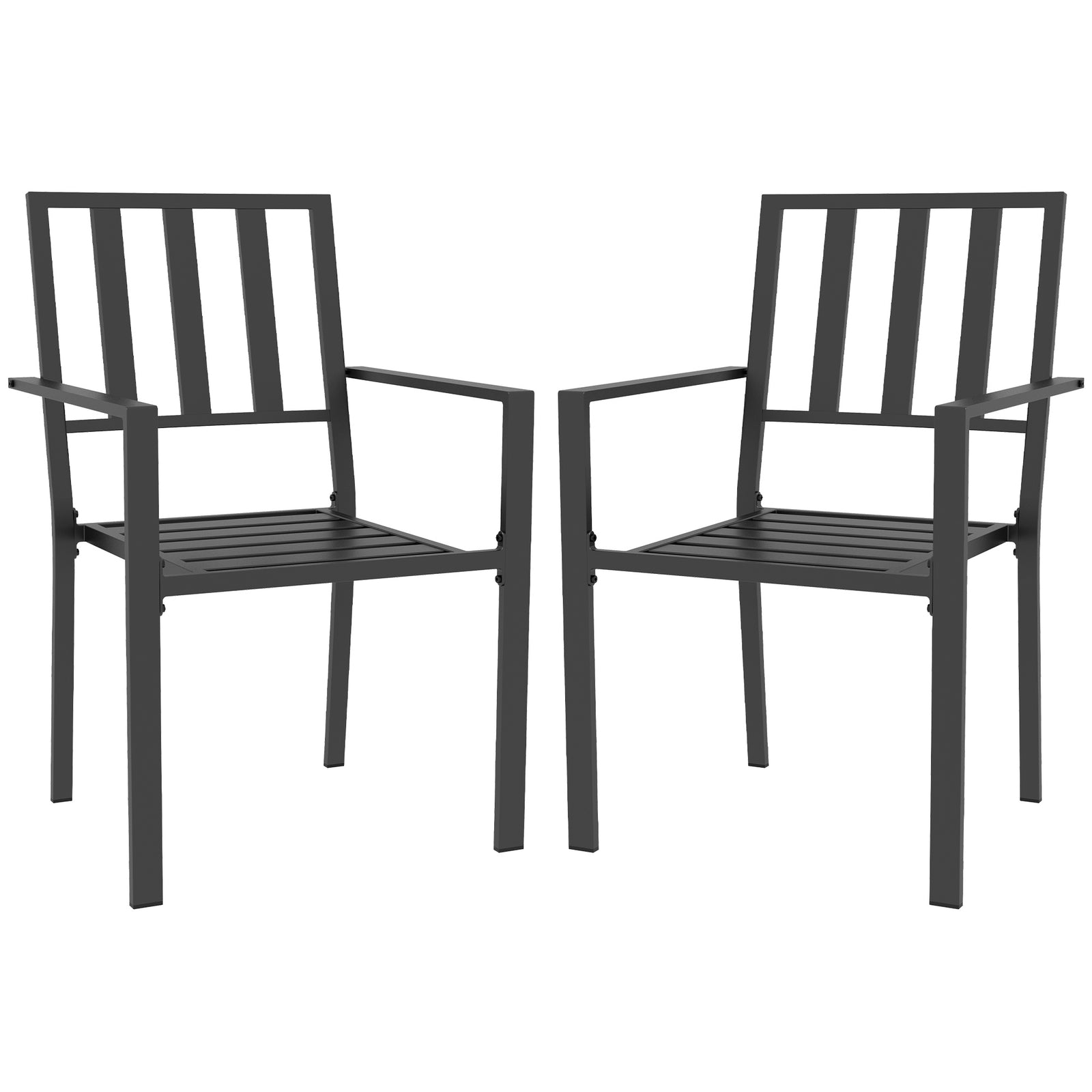 Stackable Outdoor Garden Chairs With Metal Slatted Design | Set of 2 | Black