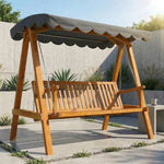 3 Seater Garden Swing Seat With Canopy, Outdoor Hammock Bench | Natural