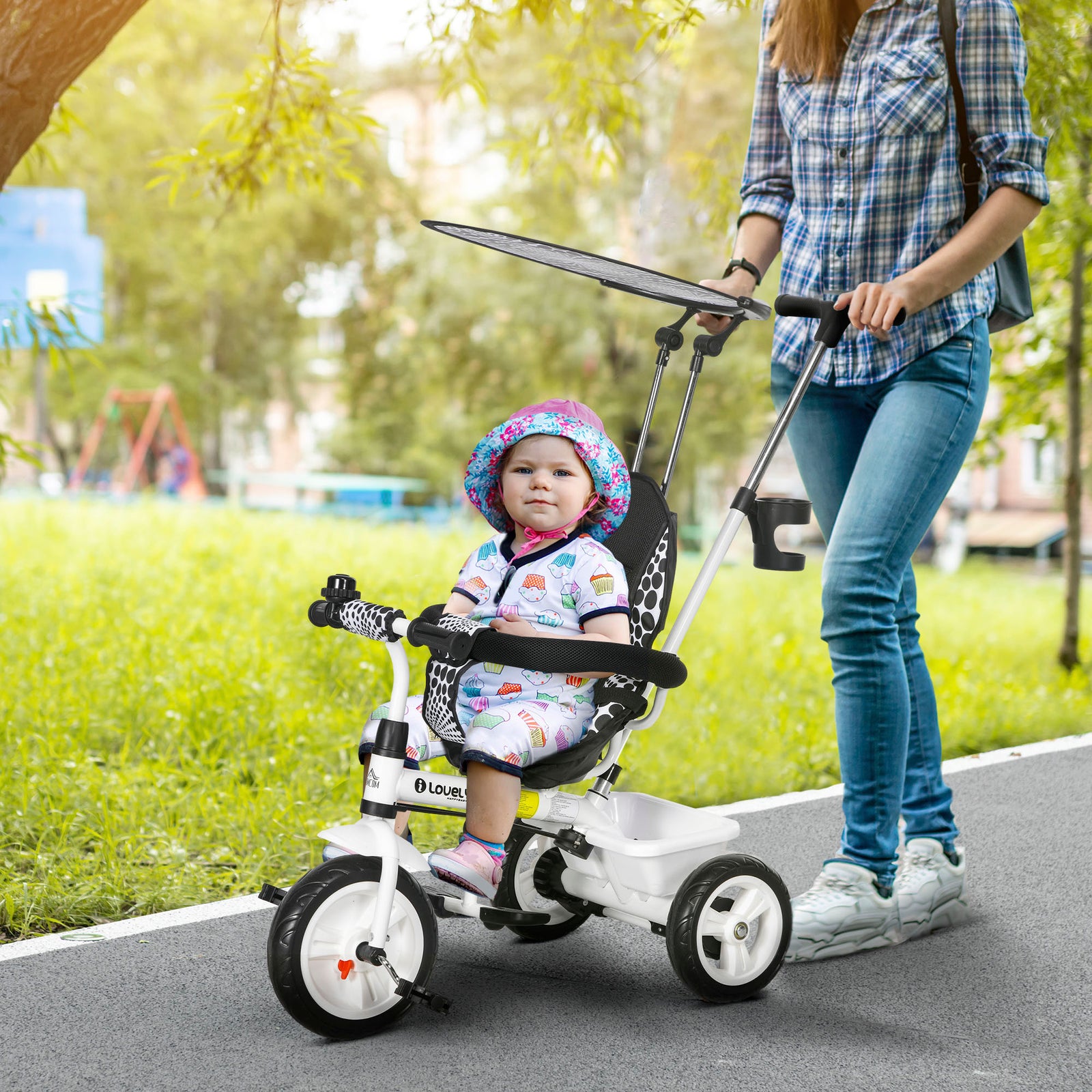 6 In 1 Kids Tricycle W/ Removable Handle For 1.5+ Year | White