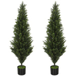 HOMCOM Set Of 2 Decorative Artificial Plants Cypress In Weighted Pot