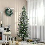 6/7ft Snow Flocked Artificial Christmas Tree Pencil Shape | 7ft | Green