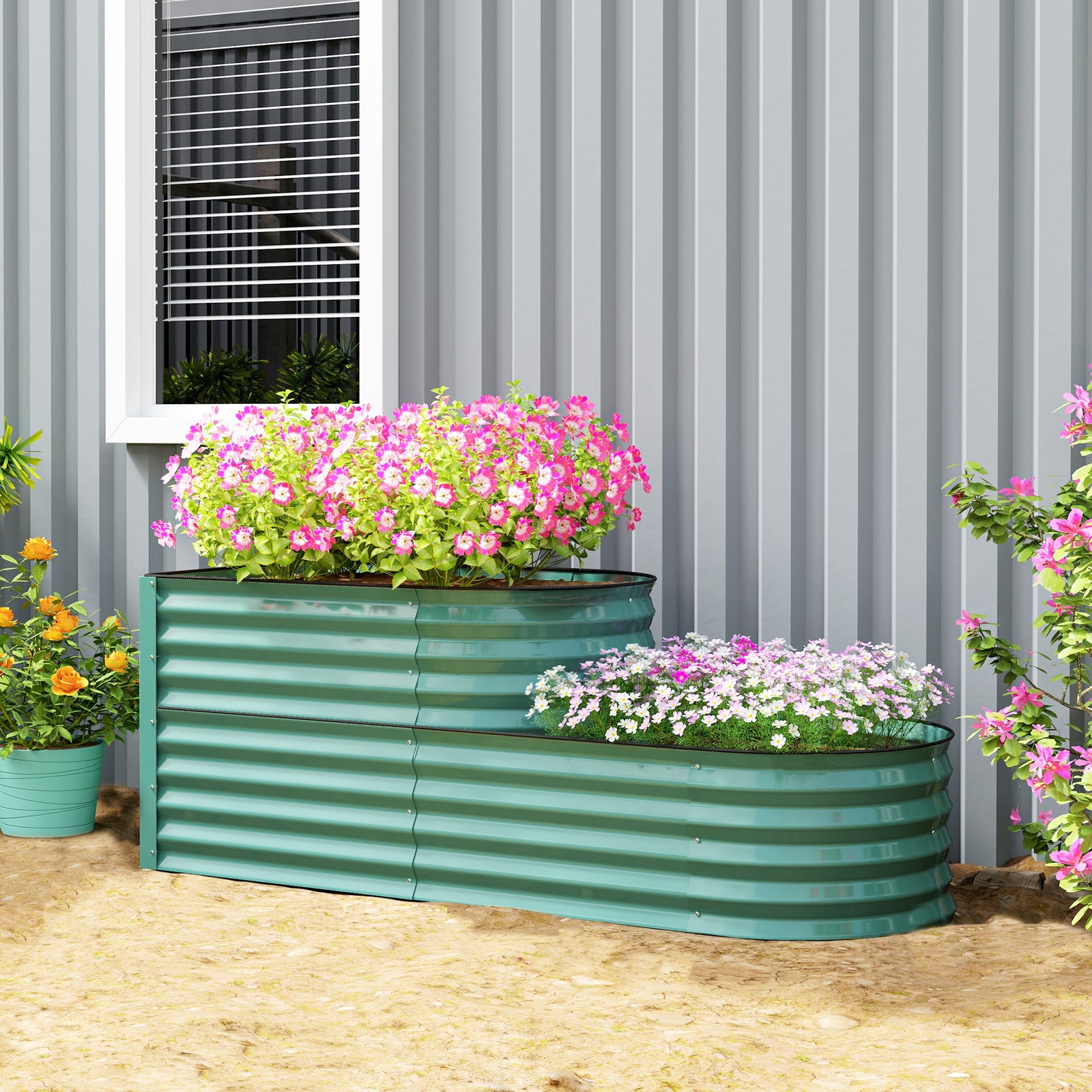 2-tier Raised Garden Bed, Galvanised Planter Box | Green