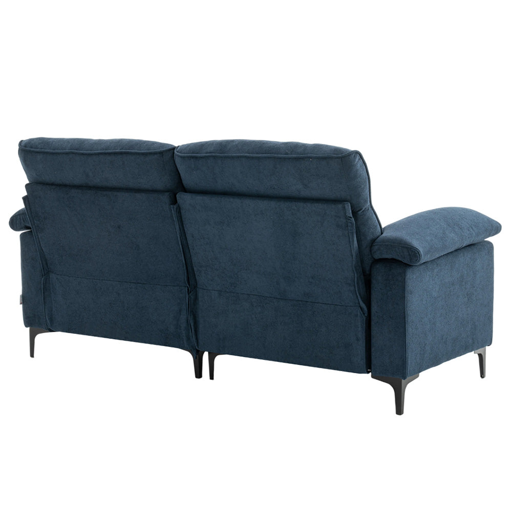 Minimalist Chenille Fabric Two-seat Sofa With Wooden Frame & Black Metal Legs | Blue