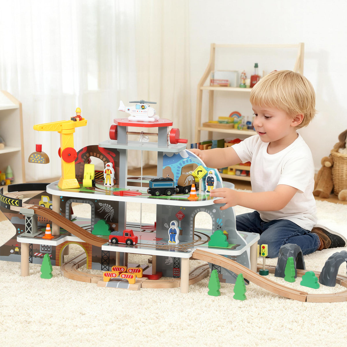 AIYAPLAY Wooden Train Set, 79 Piece Train Track Mine Themed For 3+ Years