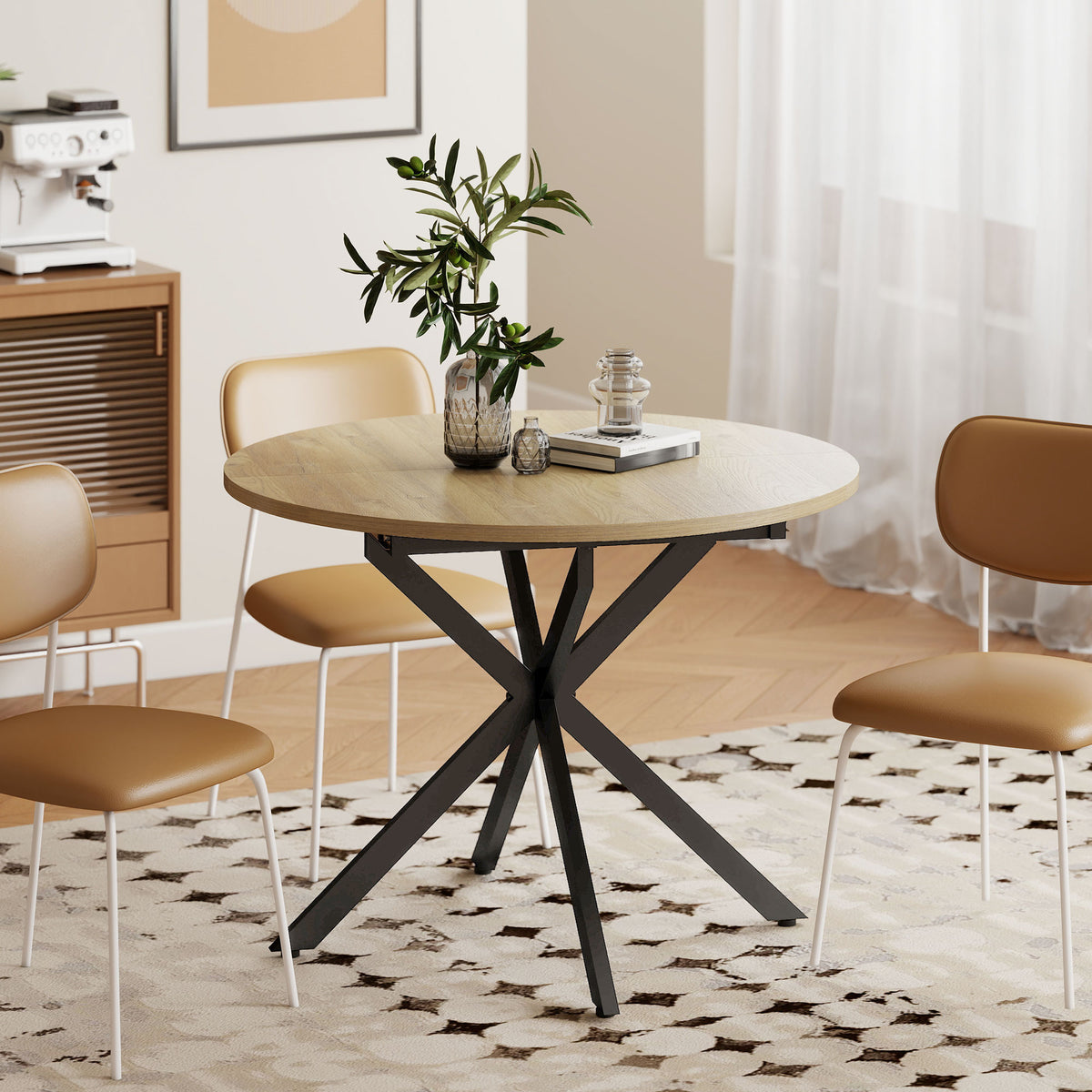 HOMCOM Extendable Dining Table For 4-6 With X-shape Base, Natural Wood