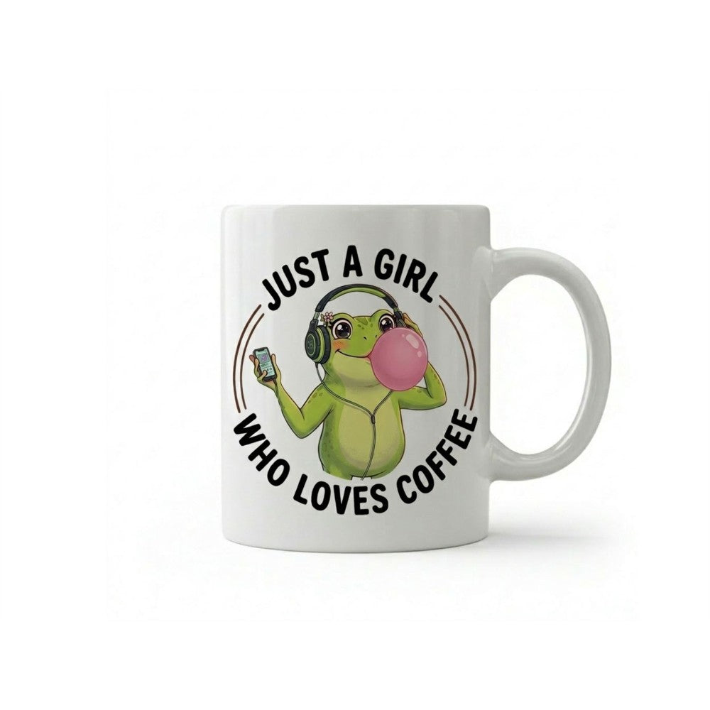 Dyzi Just A Girl Who Loves Coffee Frog Quote Ceramic Mug White