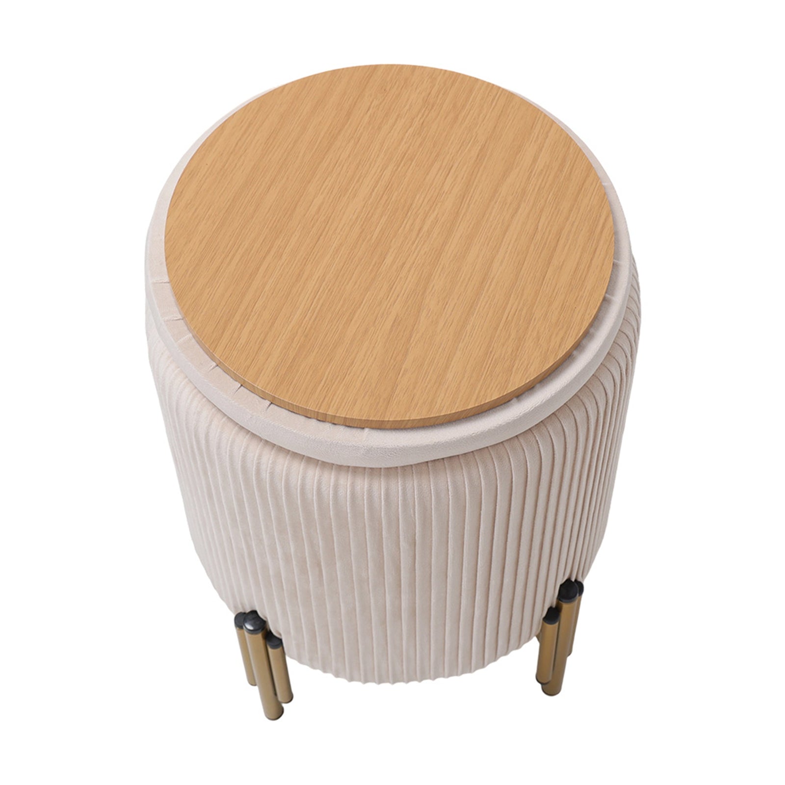 Modern Pleated Storage Ottoman With Metal Base | Beige
