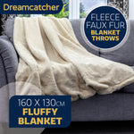 Blanket Throw Soft Faux Fur 160 X 130cm Fleece Overblanket Fluffy Blanket  For Sofa & Beds | L | Cream