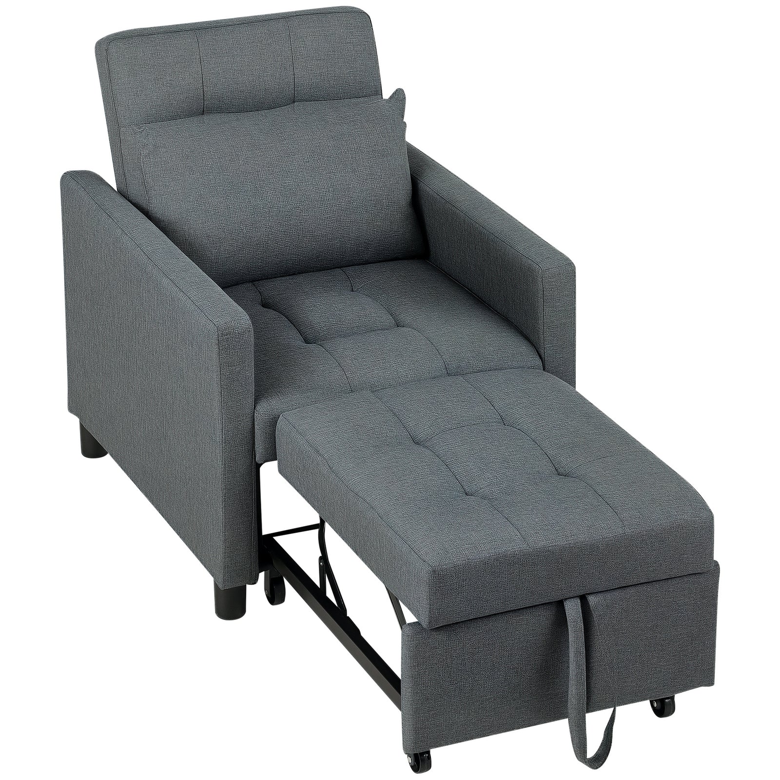 Convertible Single Chair Bed With Upholstered Fabric | Grey