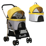 3 In 1 Pet Stroller, Detachable Dog Cat Travel Carriage | Yellow