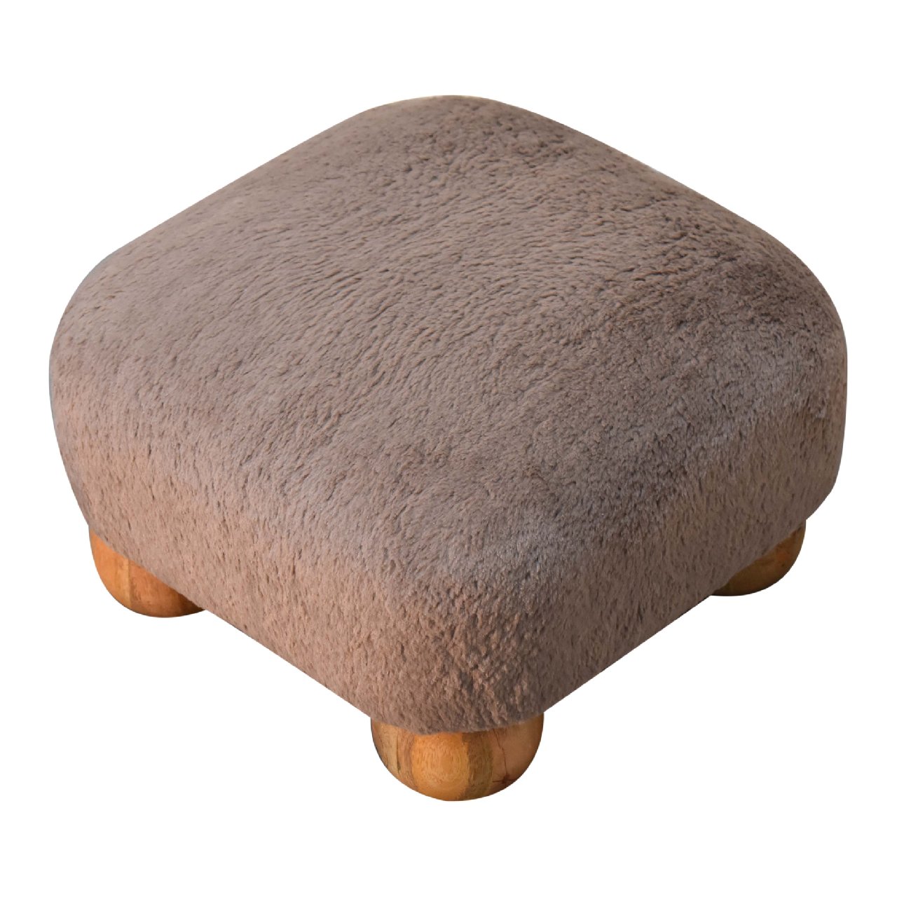 Solid Mango Wood Mocha Faux Fur Nordic Footstool