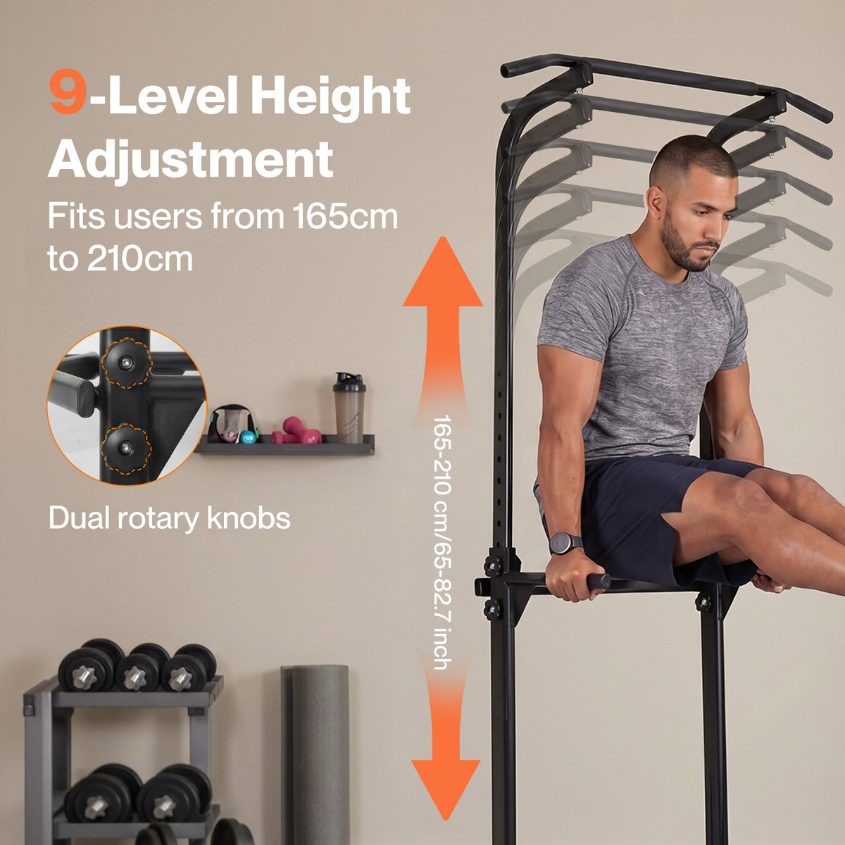 Centra Pull Up Station 9-height Adjustable 150kg Carbon Steel Black