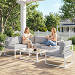 5 Seater Aluminium Garden Furniture Set With Table, Cushions | Light Grey