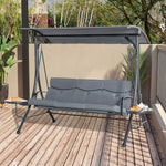 3 Seater Garden Swing, Adjustable Canopy, Grey | Gray