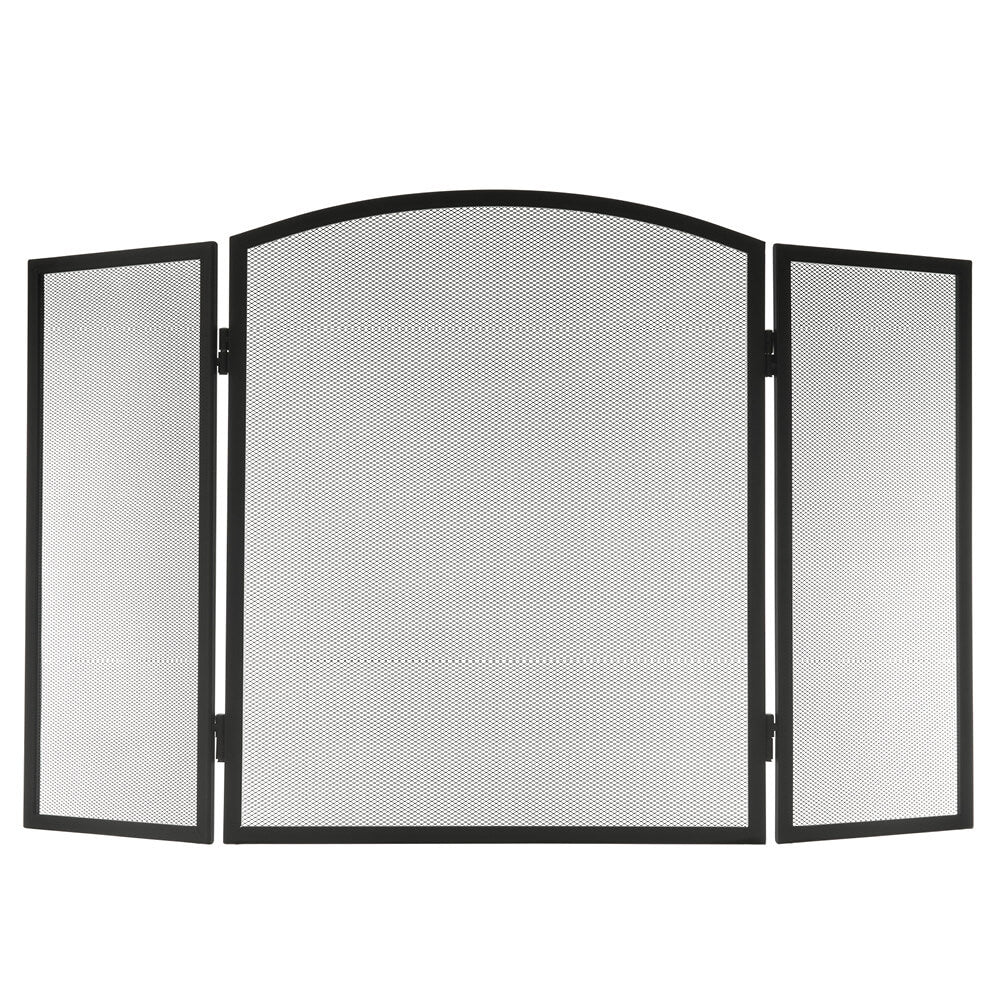 Livivo 3 Panel Fire Screen Folding Black Steel Mesh Protector For Home