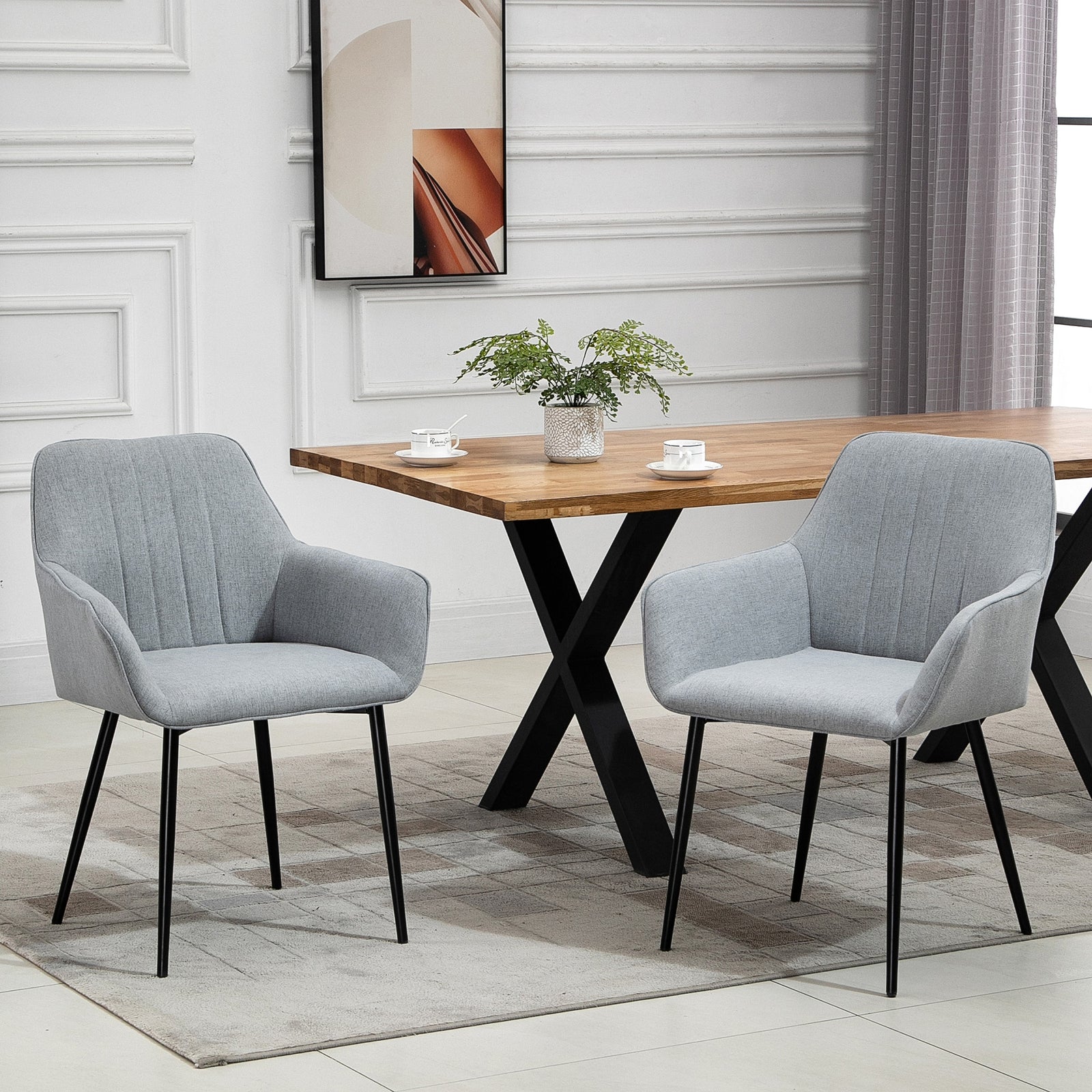 Dining Chairs Set Of 2 Linen Fabric Accent Chairs Metal Legs