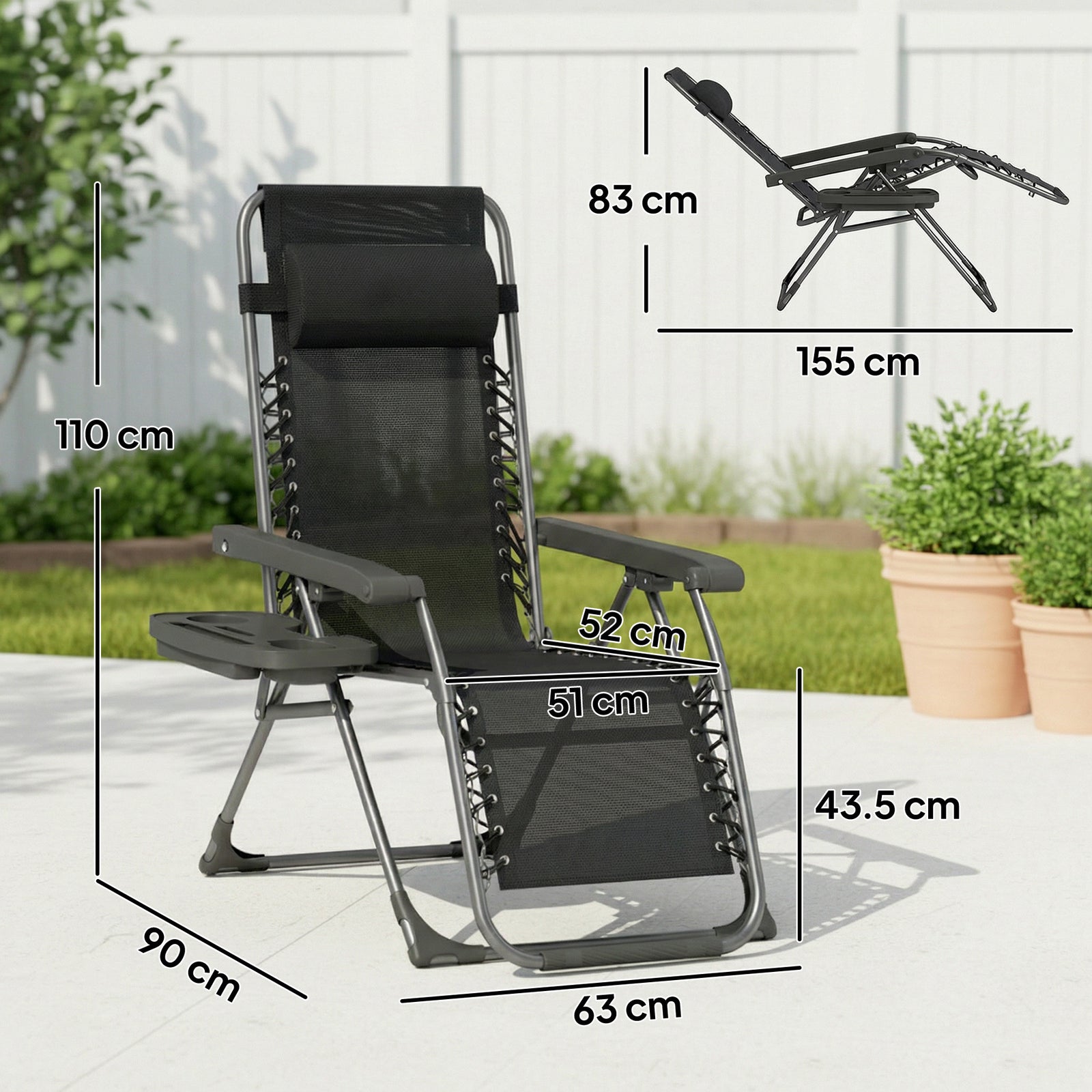 Zero Gravity Chairs Set Of 2 With Cup Holder, Headrest | Black