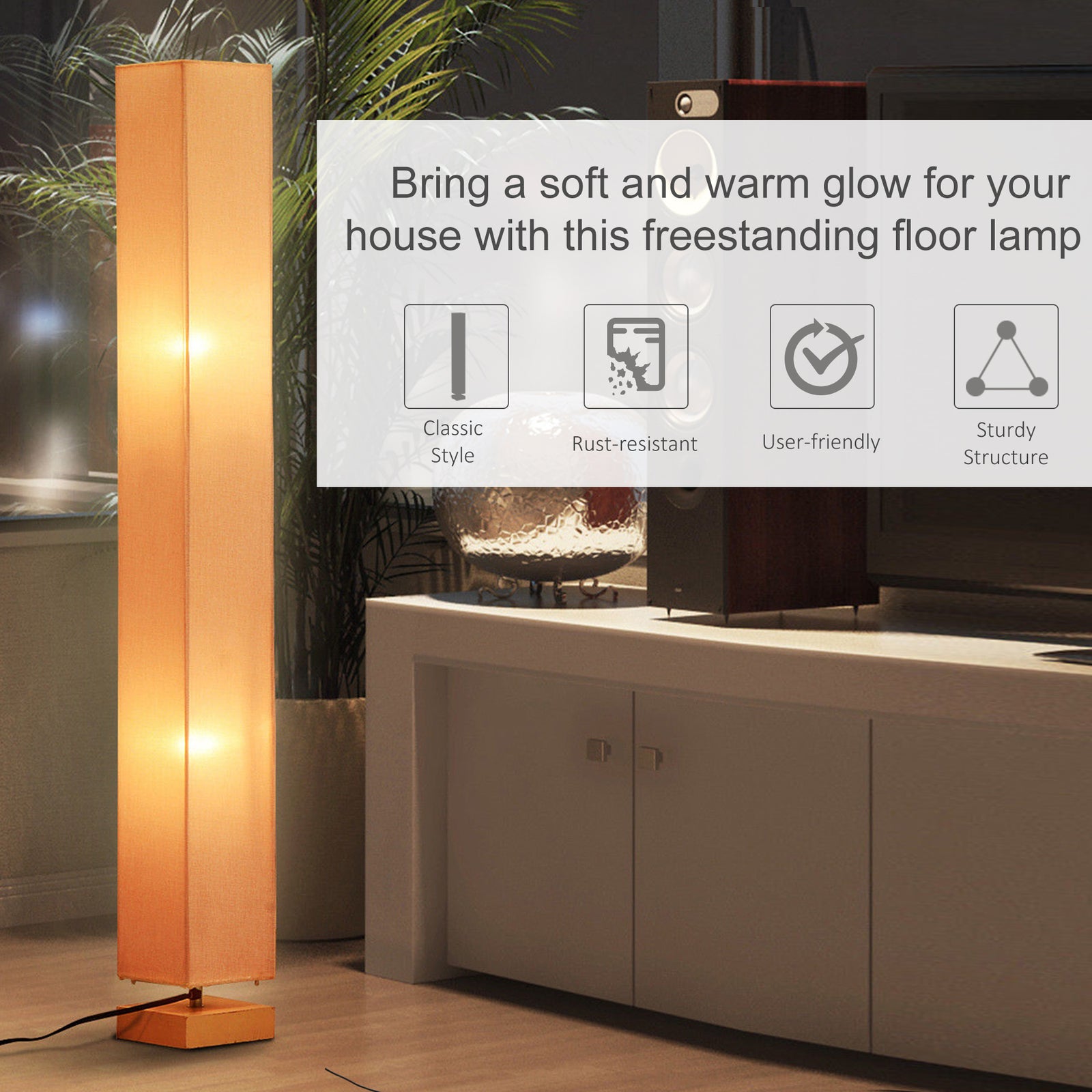 120cm Tall Linen Floor Lamp Wood Base Steel Frame Stylish