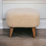 Solid Mango Wood Boucle Cream Square Footstool