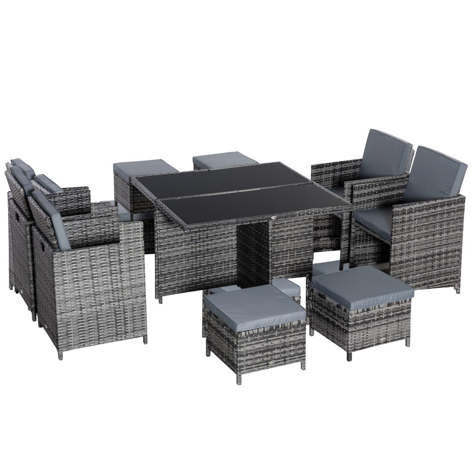 9 Pieces Rattan Dining Set Garden Furniture Seat Woven | Gray