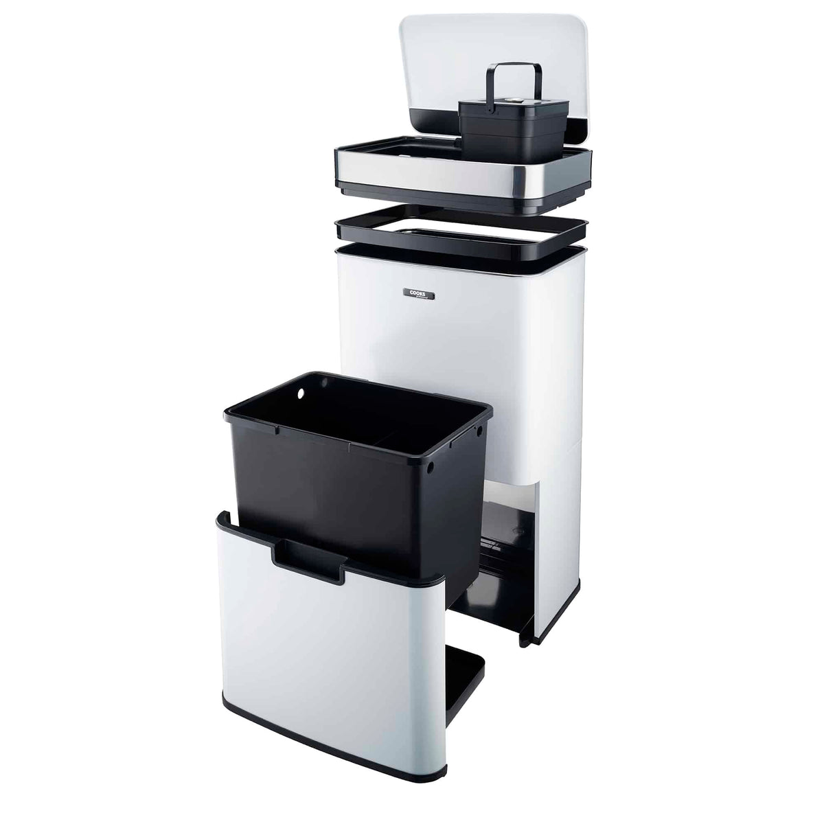 75l Sensor Recycling Bin With Food Caddy | 75L | White & Silver