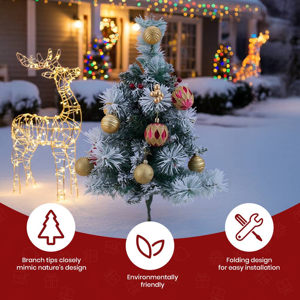 Set Of 2 Led Snow Flocked Christmas Trees,artificial Pine With Red Berries & Baubles, 8 Lighting Modes, Timer Function