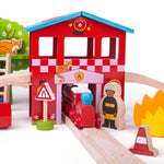 Wooden Fire Station Train Set - 39 Pieces