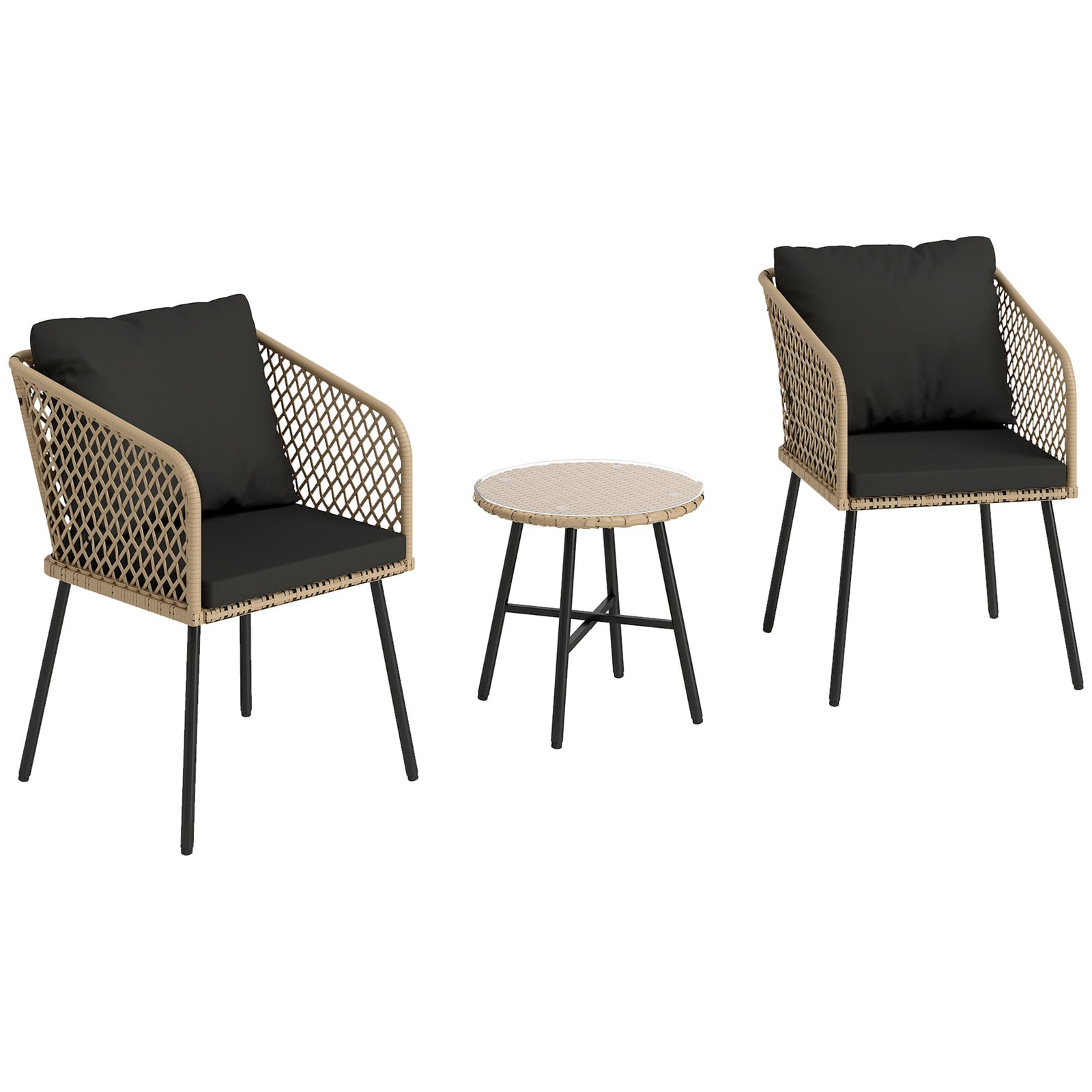 3 Piece Rattan Bistro Set, Patio Conversation Set | Natural