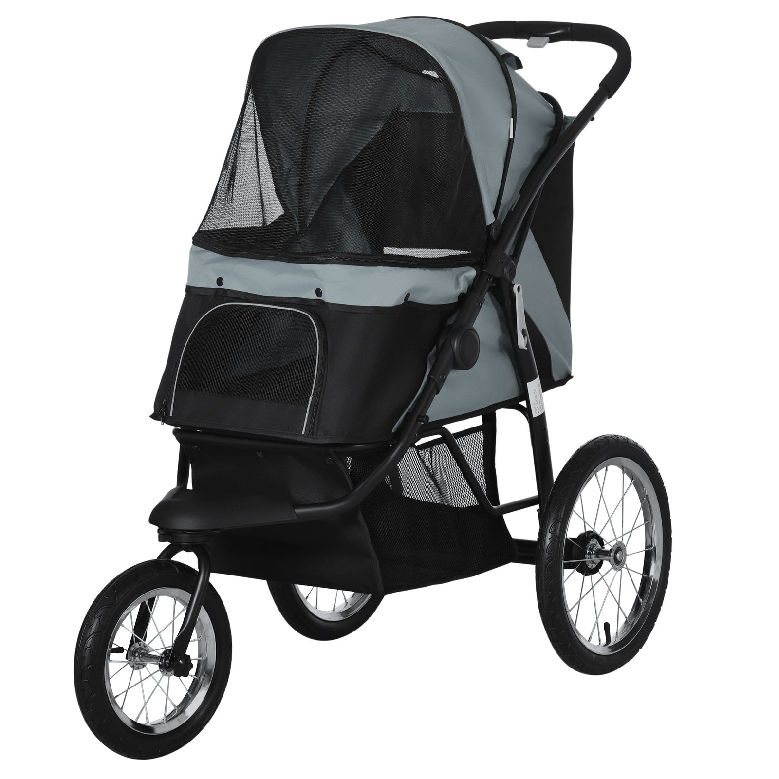 3 Wheel Pet Stroller, For Medium Small Dogs, Foldable Cat Pram | Gray