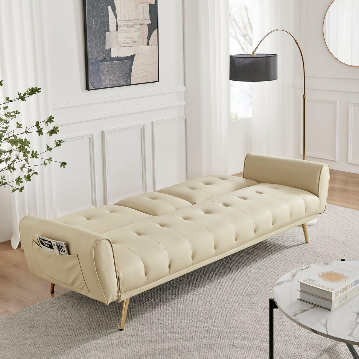 Lora Faux Leather Sofa Bed 3 Seater | Cream