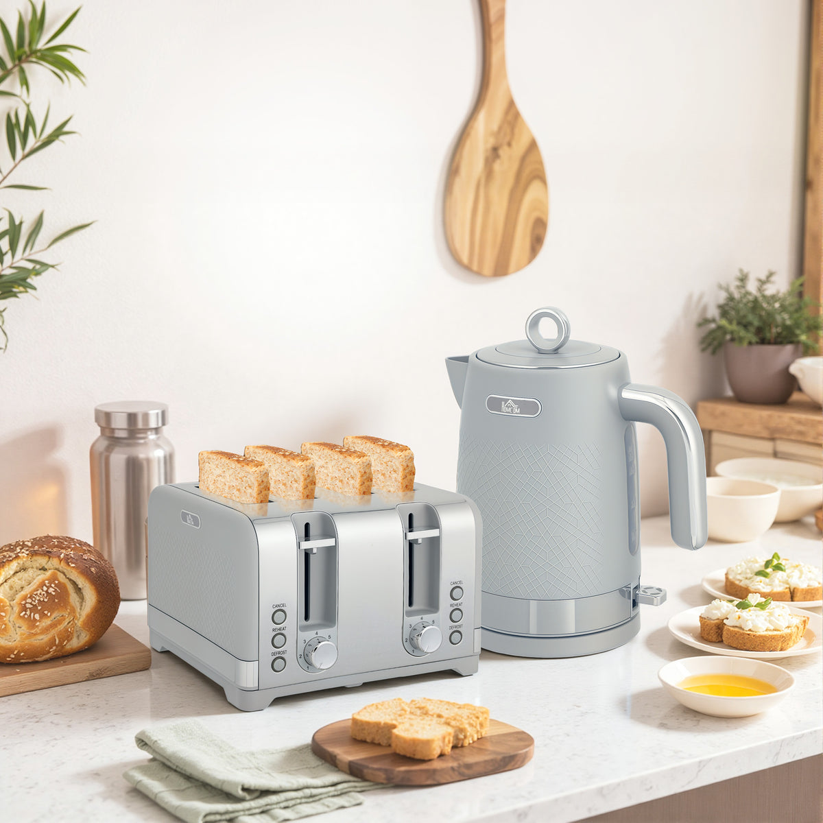 Kettle And Toaster Set With 3000w Rapid Boil, 4 Slice Toaster | Grey