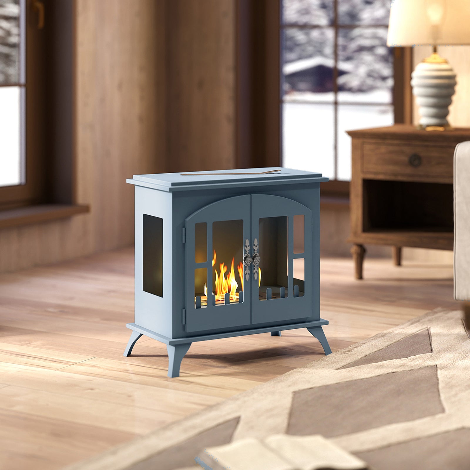 Ethanol Fireplace Stove Freestanding Bioethanol Fire, 0.9l Tank | Grey
