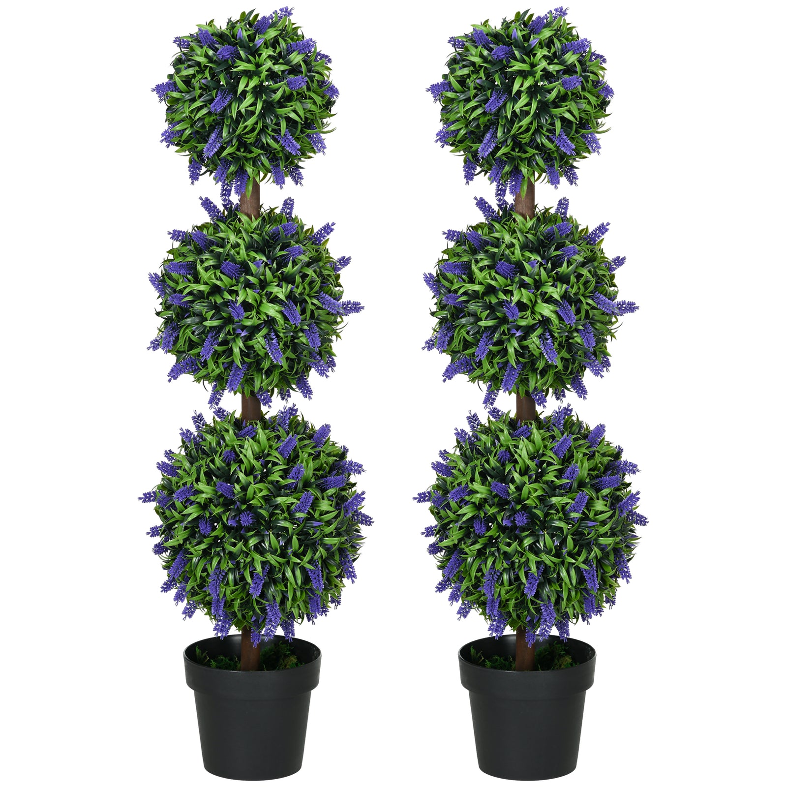 Set Of 2 70/110cm Potted Artificial Ball Tree With Lavender | Large | Green