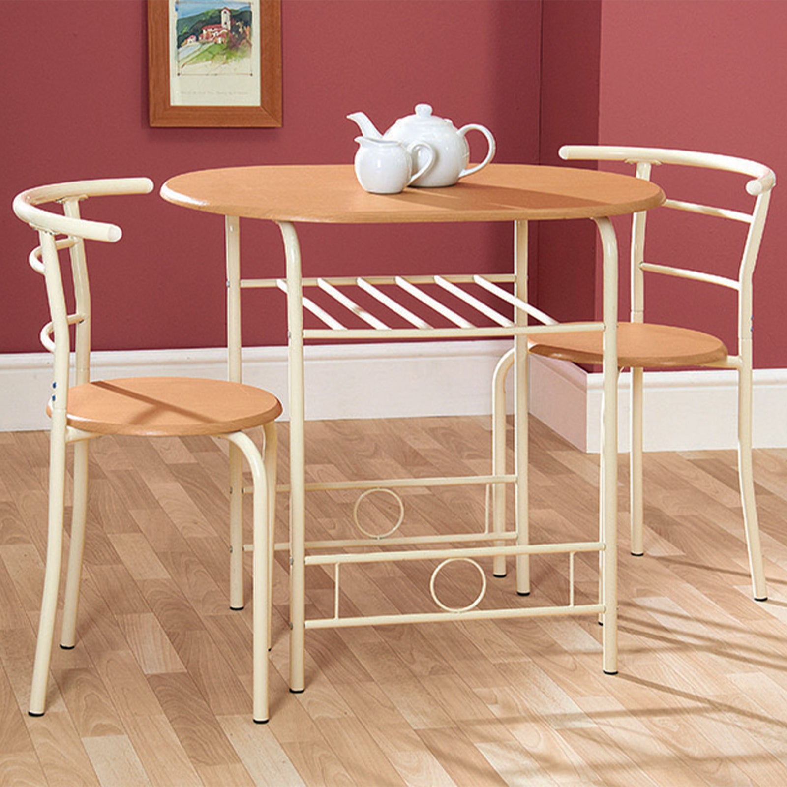 2 Seater Compact Dining Set Oak MDF Table And Buttermilk Metal Frame