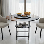 116cm Dia Retro Two-tone Dining Table With Lazy Susan And Storage Shelf