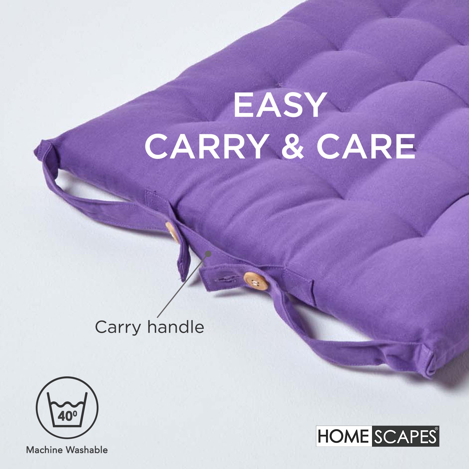 100% Cotton Seat Pads Plain Chair Cushions For Dining Room, Kitchen, Or Outdoor Garden Use | Set-of-6 | Purple