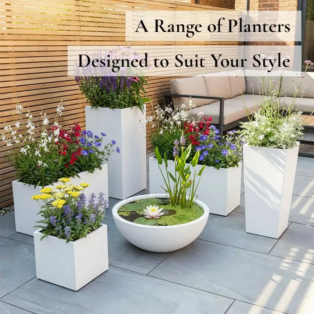 Zinc Galvanised Tall Flared Tapered Square Planter | 40cm x 40cm x 90cm | White