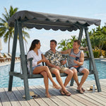 3 Seater Garden Swing Seat With Canopy, Outdoor Hammock Bench | Grey