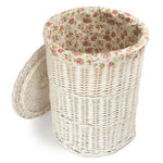 Round White Wash Laundry Hamper With Garden Rose Lining | Large | Pink