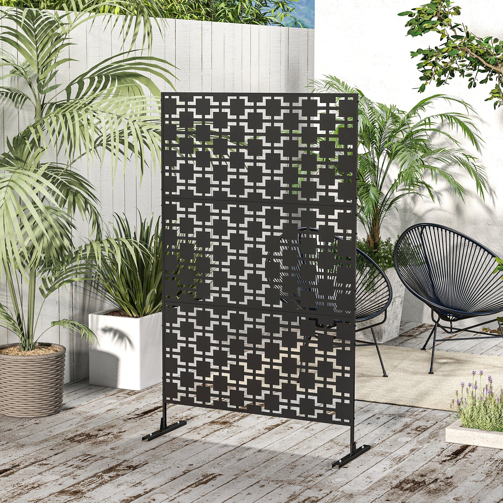 6.5ft Metal Privacy Screen W/ Stand, Grid Style