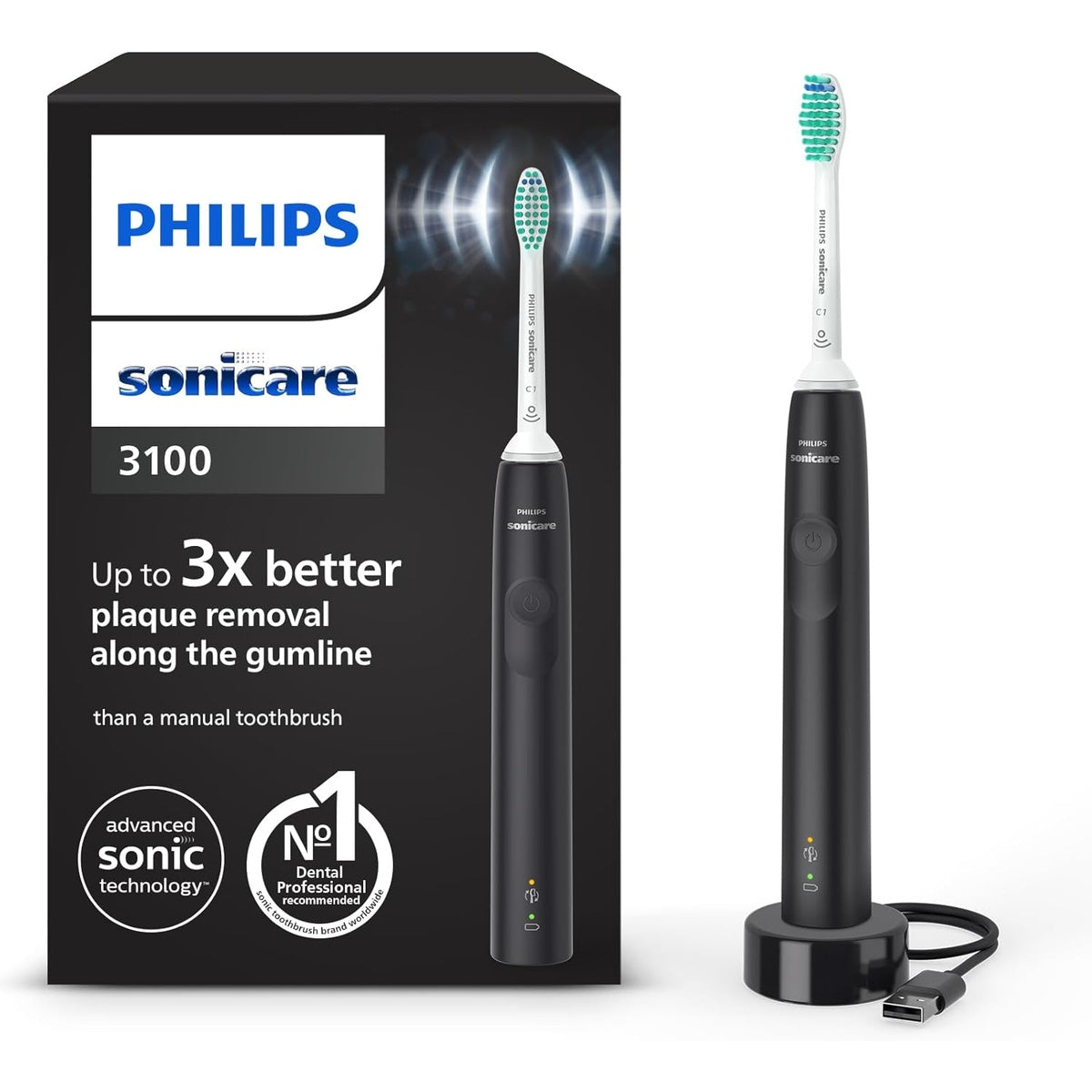 Hx3671 Sonicare 3100 Series Rechargeable Sonic Toothbrush | Black