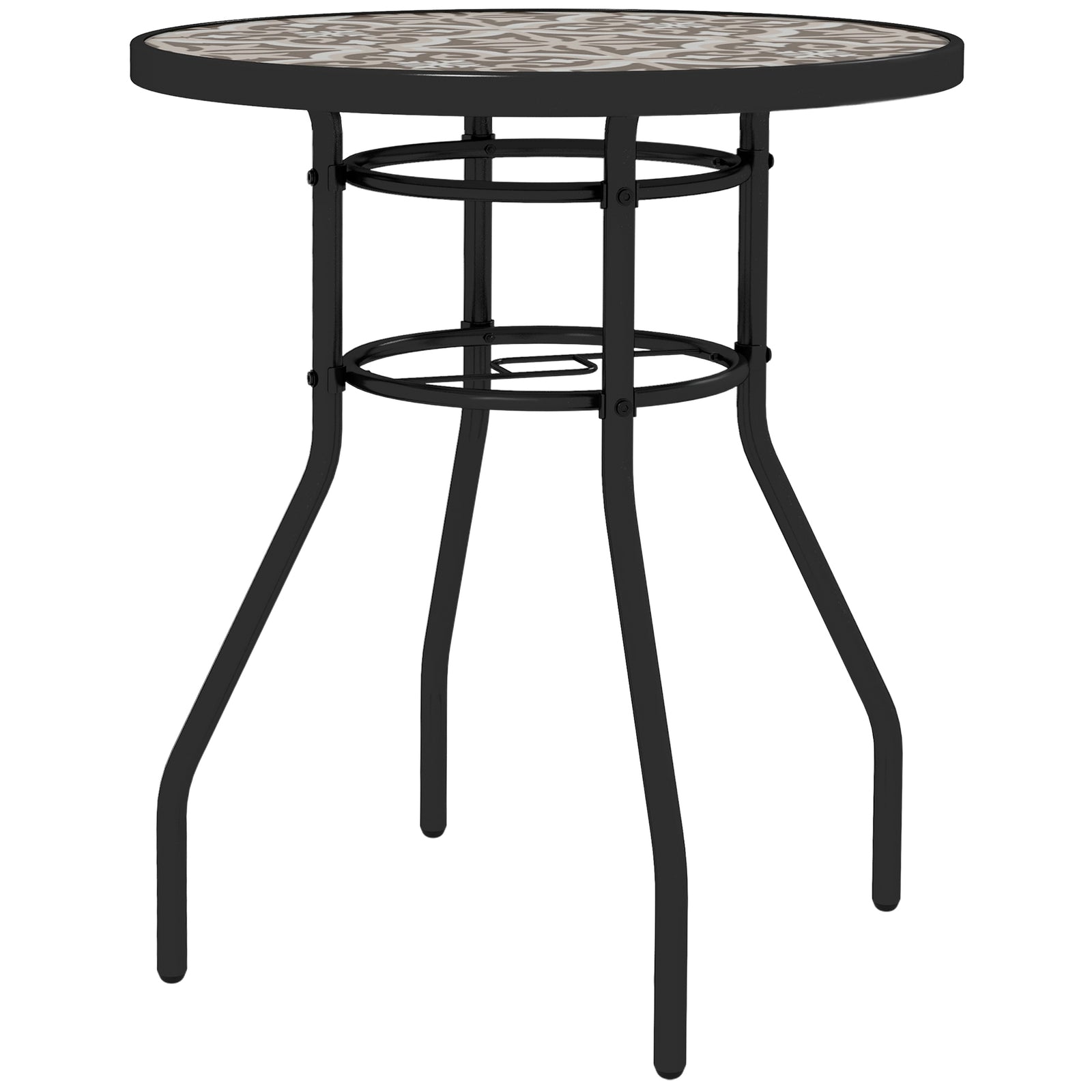 Garden Table W/ Tempered Glass Top, Steel Frame | Tan
